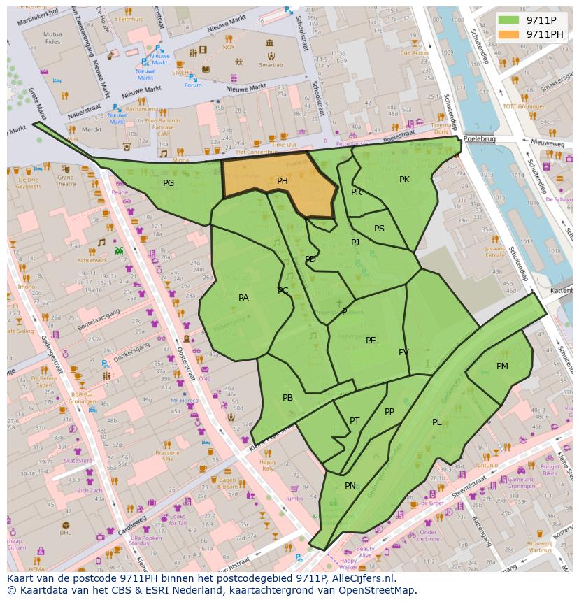 Afbeelding van het postcodegebied 9711 PH op de kaart.