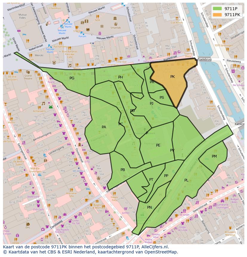 Afbeelding van het postcodegebied 9711 PK op de kaart.