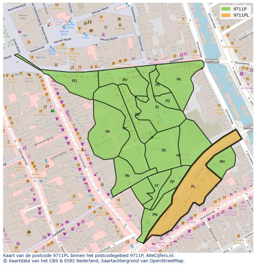 Afbeelding van het postcodegebied 9711 PL op de kaart.