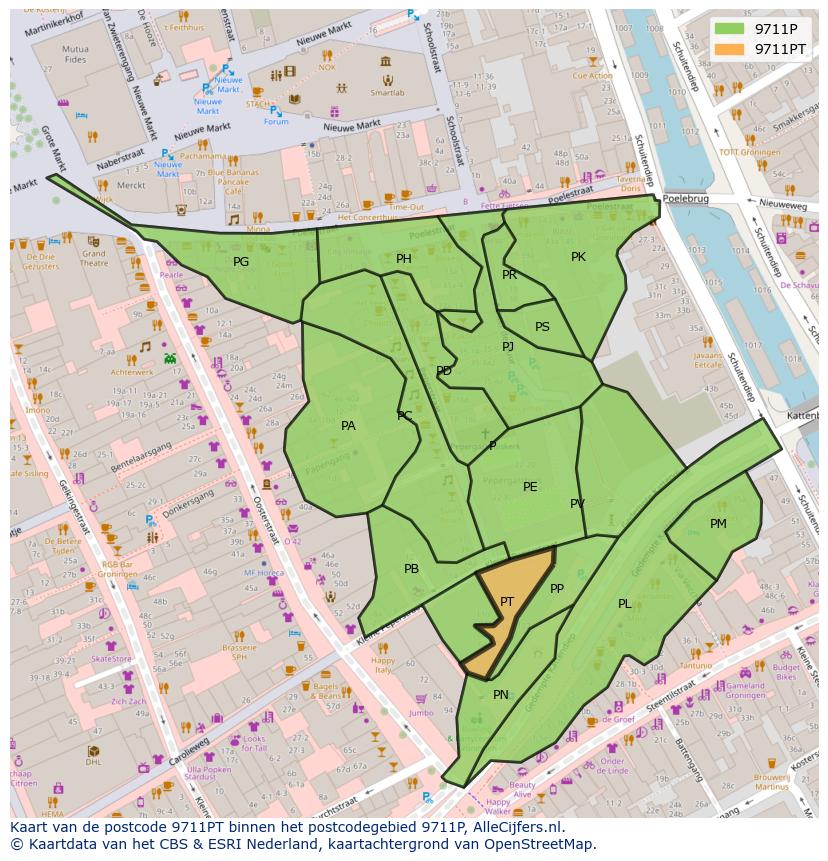 Afbeelding van het postcodegebied 9711 PT op de kaart.