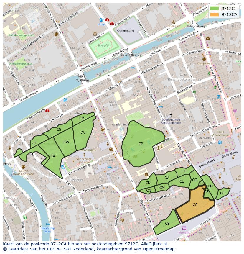 Afbeelding van het postcodegebied 9712 CA op de kaart.