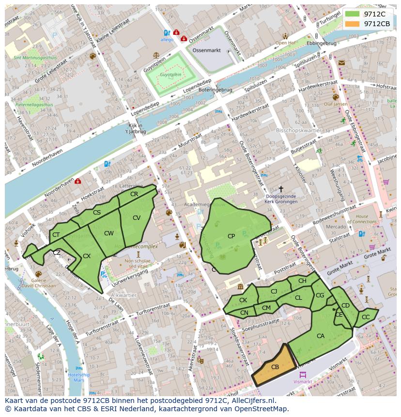 Afbeelding van het postcodegebied 9712 CB op de kaart.