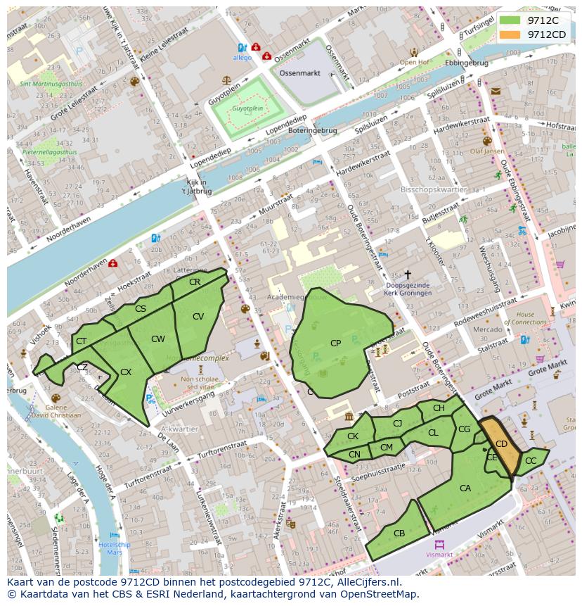 Afbeelding van het postcodegebied 9712 CD op de kaart.