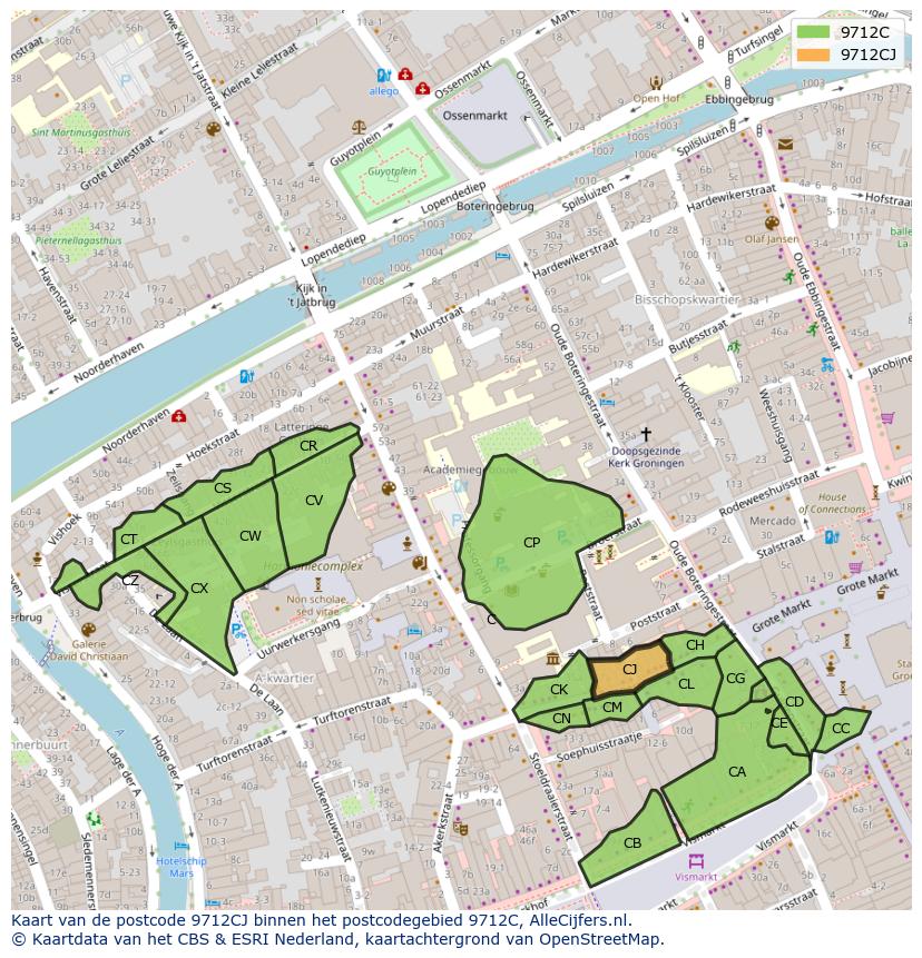 Afbeelding van het postcodegebied 9712 CJ op de kaart.