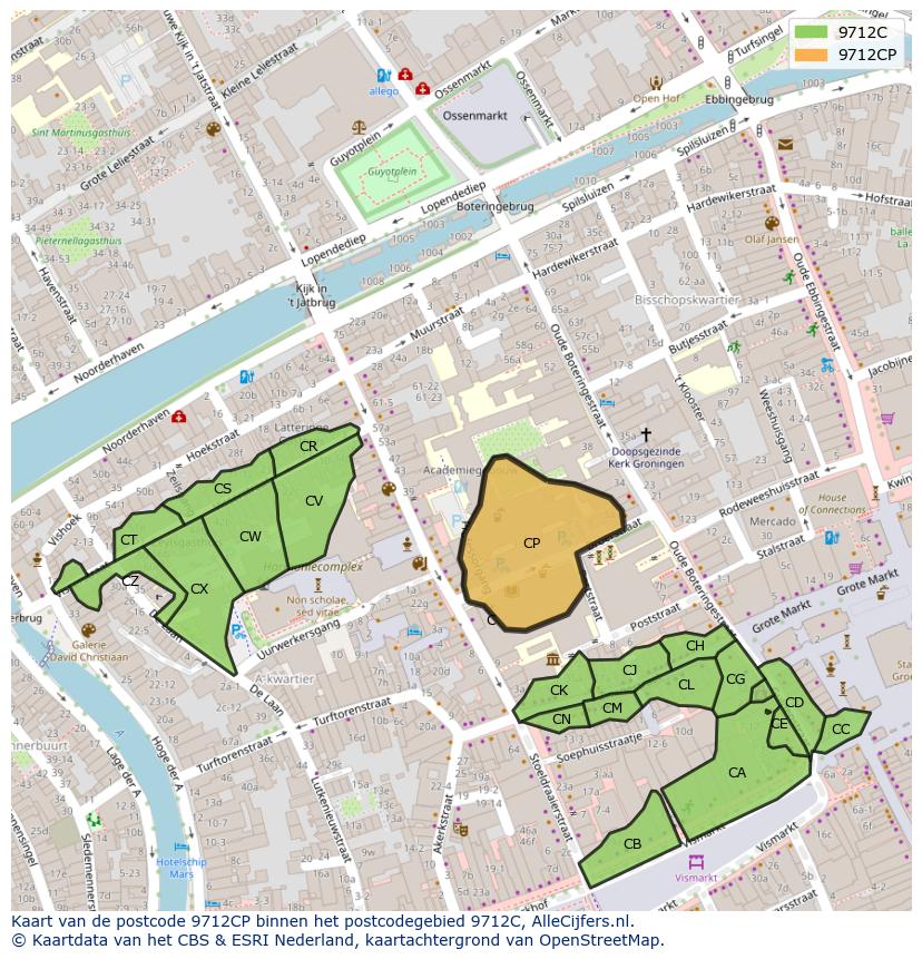 Afbeelding van het postcodegebied 9712 CP op de kaart.