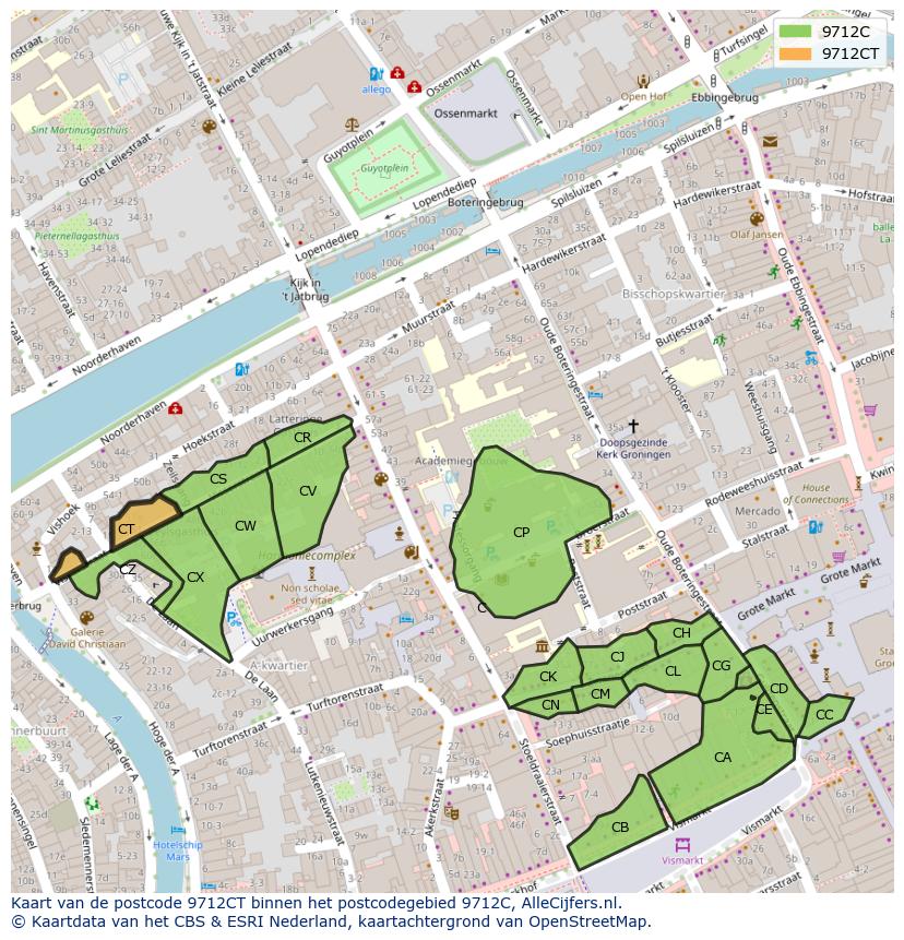 Afbeelding van het postcodegebied 9712 CT op de kaart.