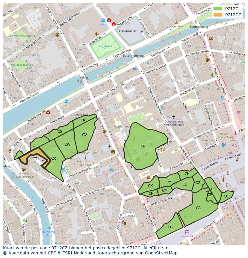 Afbeelding van het postcodegebied 9712 CZ op de kaart.