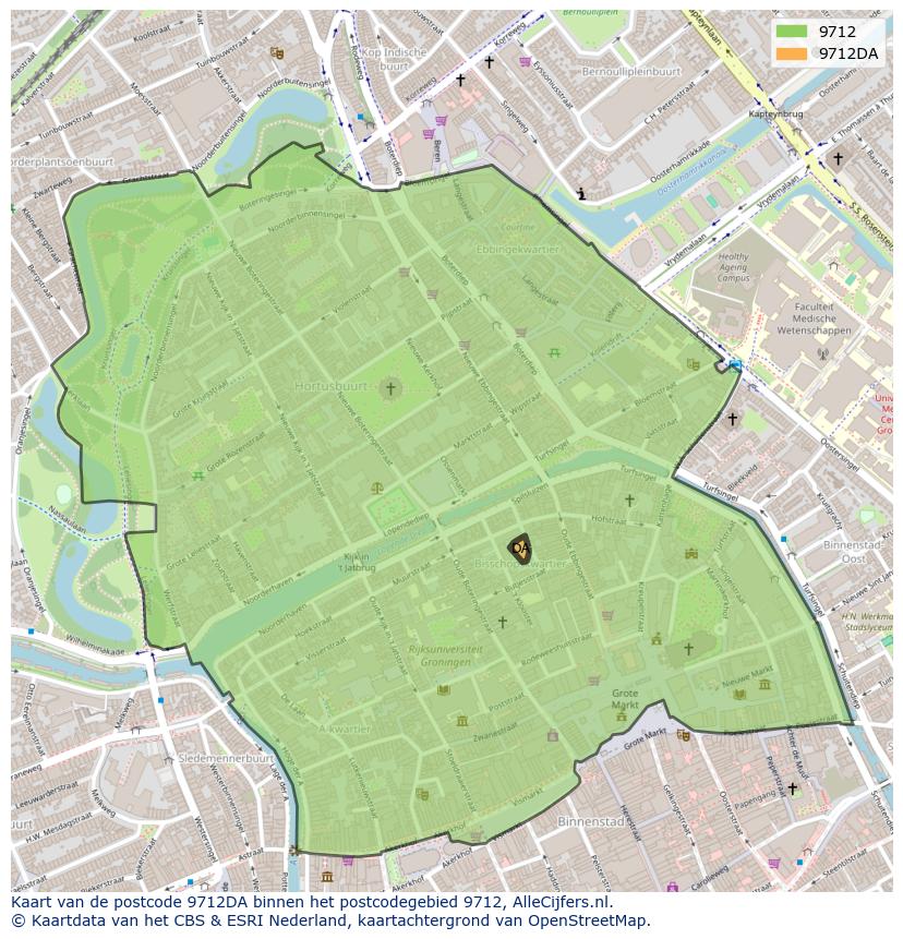 Afbeelding van het postcodegebied 9712 DA op de kaart.