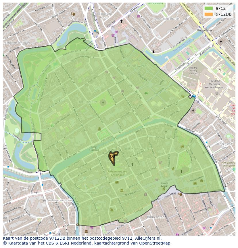 Afbeelding van het postcodegebied 9712 DB op de kaart.