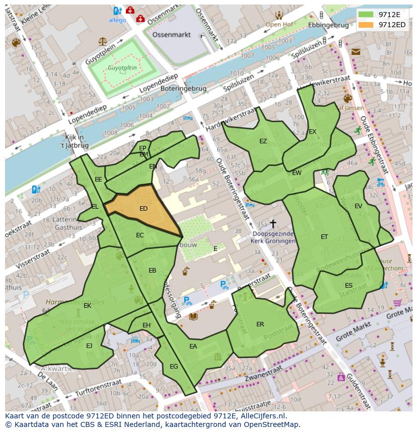 Afbeelding van het postcodegebied 9712 ED op de kaart.