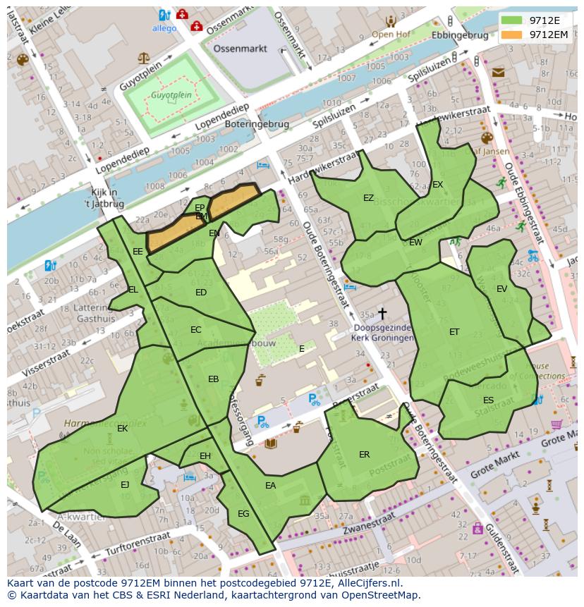 Afbeelding van het postcodegebied 9712 EM op de kaart.