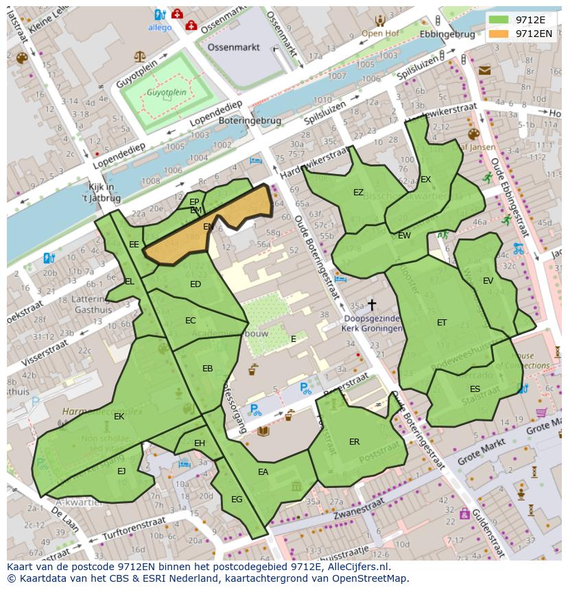 Afbeelding van het postcodegebied 9712 EN op de kaart.