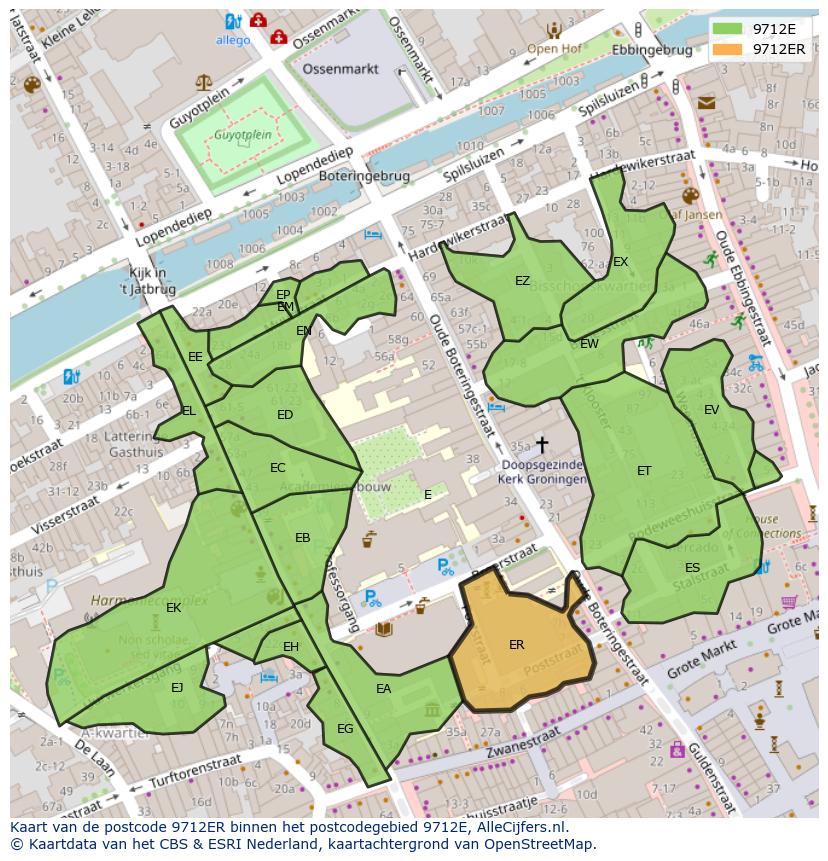 Afbeelding van het postcodegebied 9712 ER op de kaart.