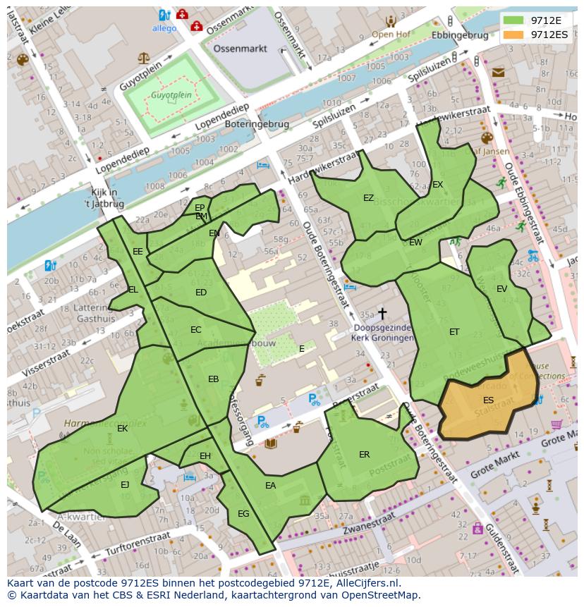 Afbeelding van het postcodegebied 9712 ES op de kaart.