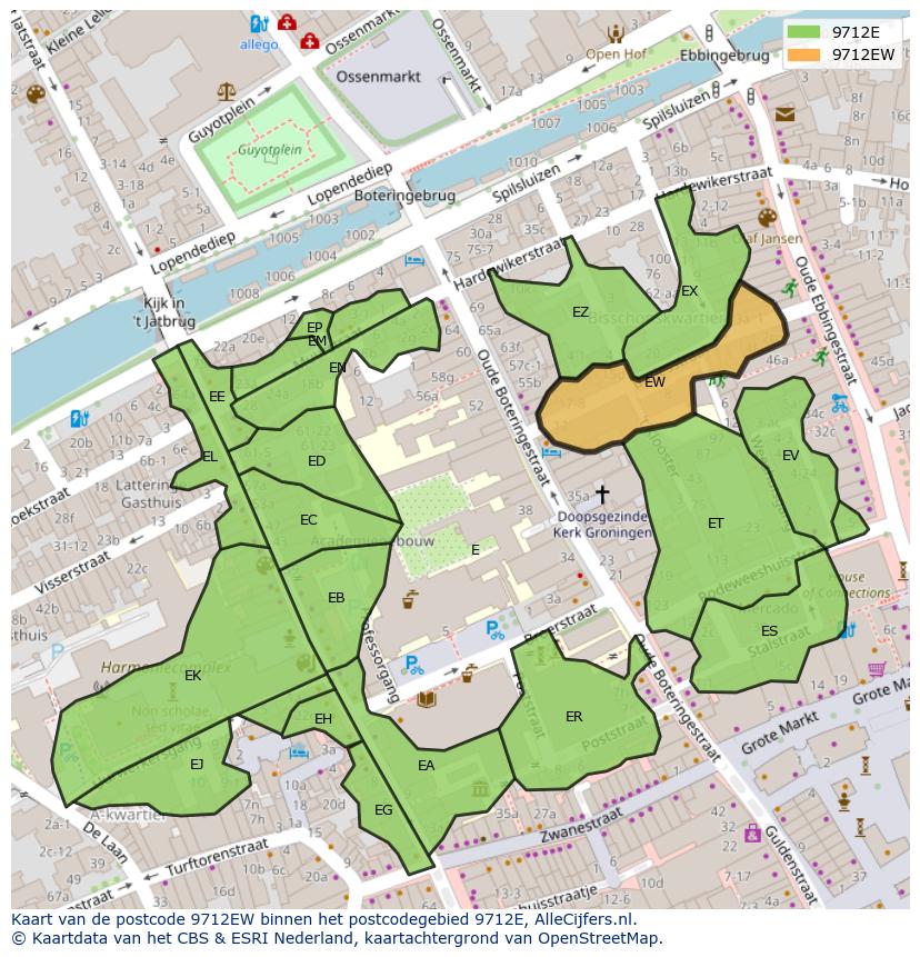 Afbeelding van het postcodegebied 9712 EW op de kaart.