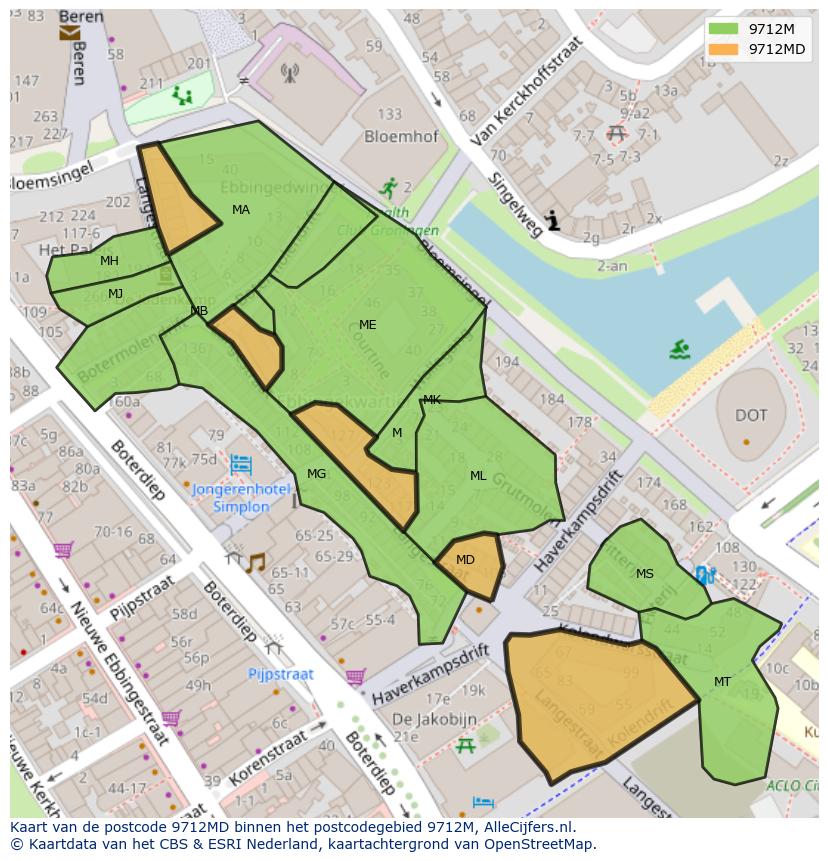 Afbeelding van het postcodegebied 9712 MD op de kaart.