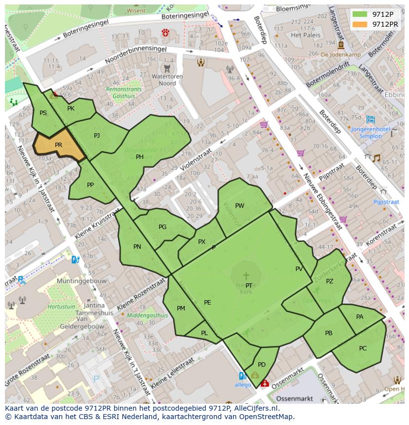 Afbeelding van het postcodegebied 9712 PR op de kaart.