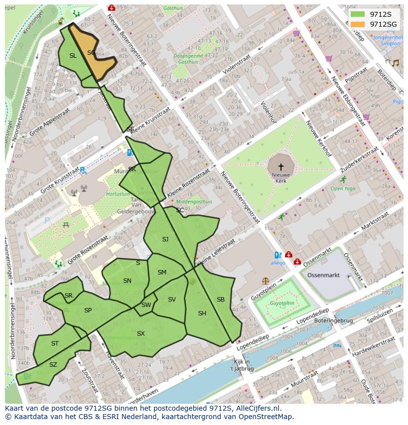 Afbeelding van het postcodegebied 9712 SG op de kaart.