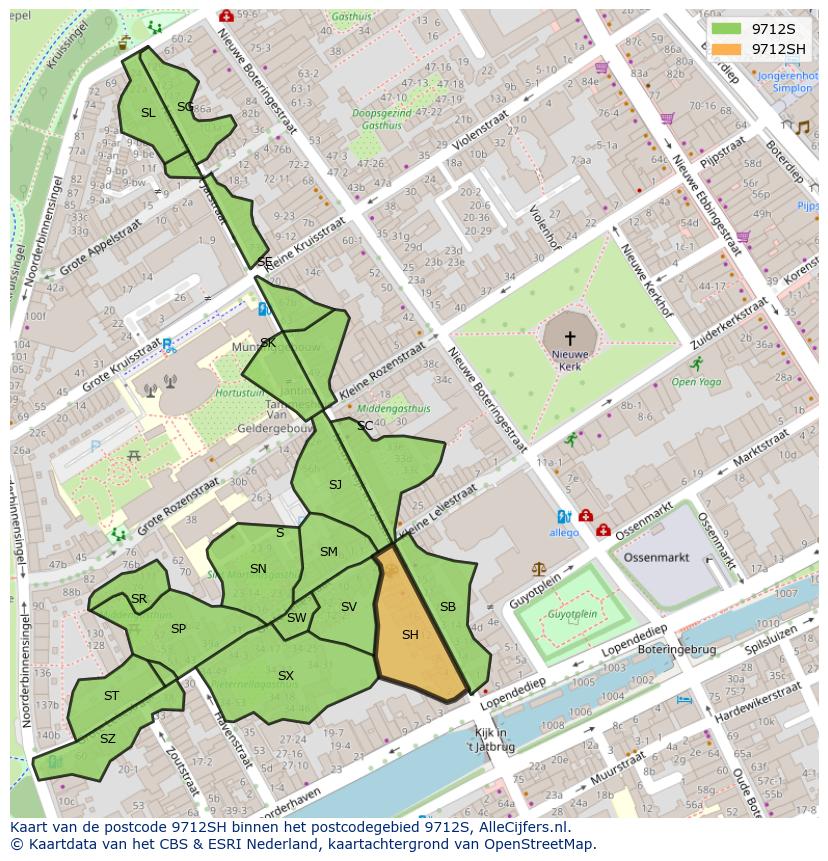 Afbeelding van het postcodegebied 9712 SH op de kaart.
