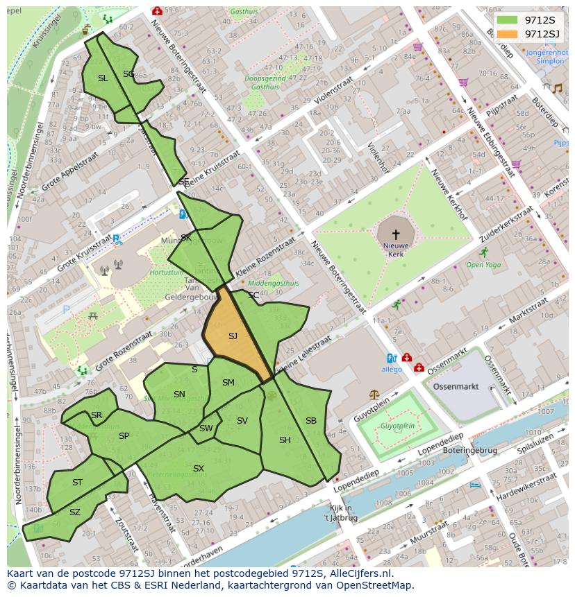 Afbeelding van het postcodegebied 9712 SJ op de kaart.