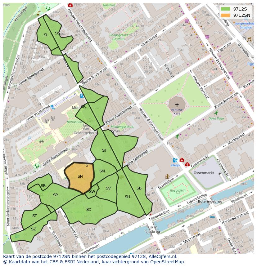 Afbeelding van het postcodegebied 9712 SN op de kaart.