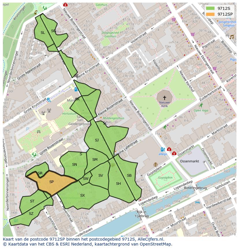 Afbeelding van het postcodegebied 9712 SP op de kaart.