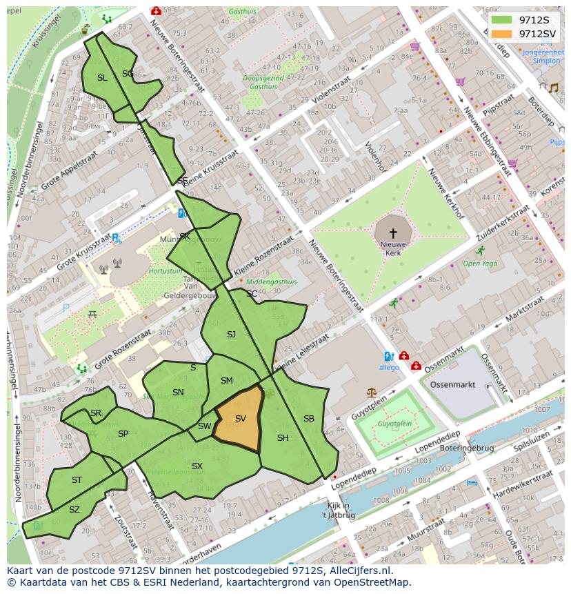 Afbeelding van het postcodegebied 9712 SV op de kaart.