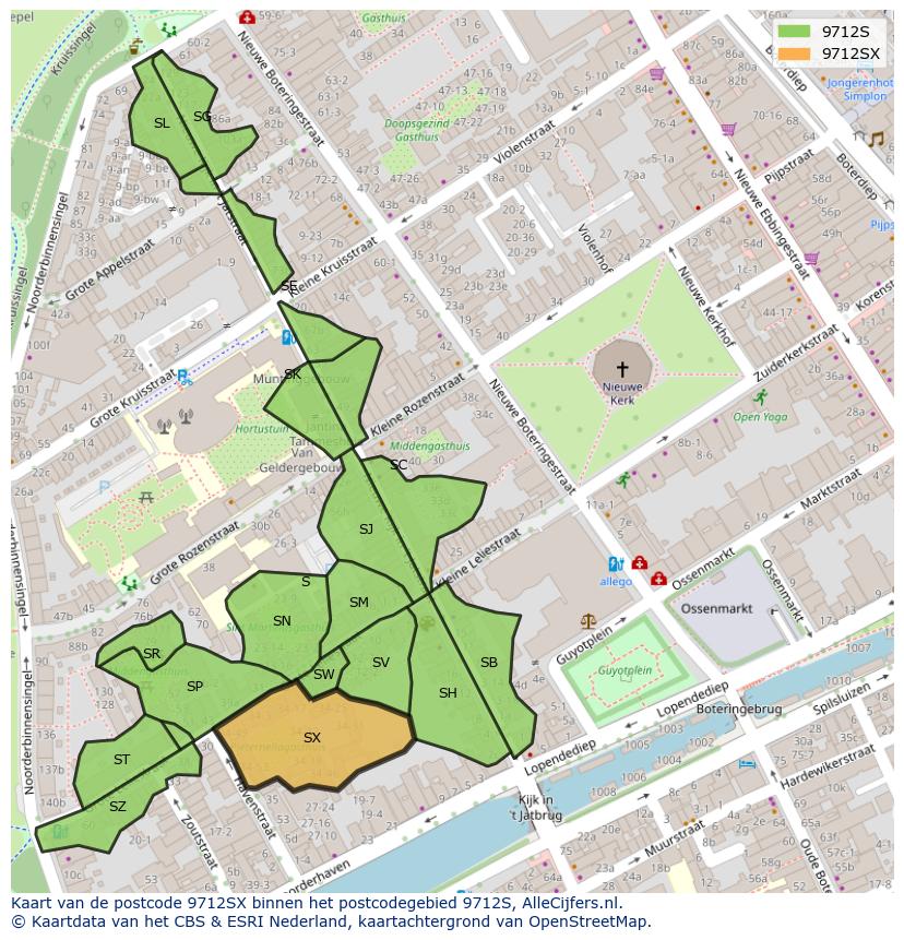 Afbeelding van het postcodegebied 9712 SX op de kaart.