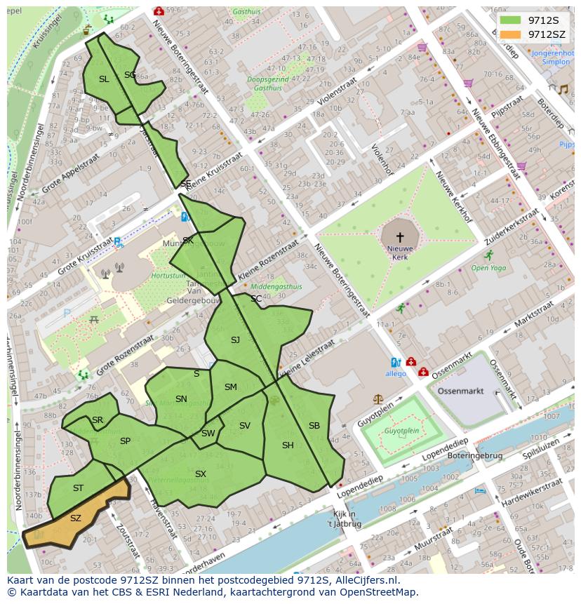 Afbeelding van het postcodegebied 9712 SZ op de kaart.