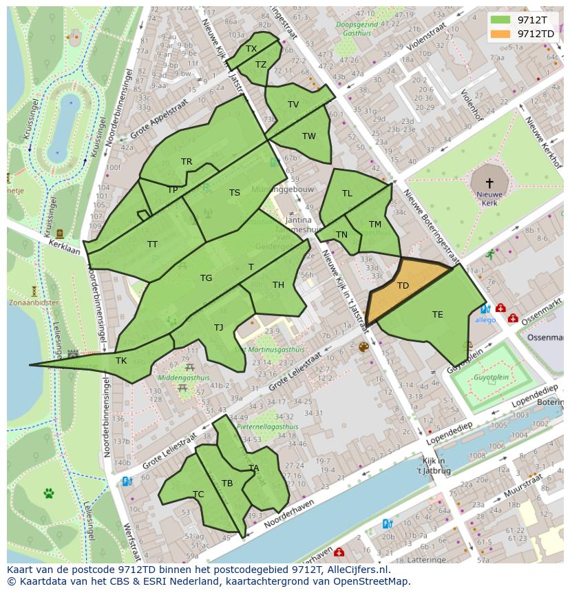 Afbeelding van het postcodegebied 9712 TD op de kaart.