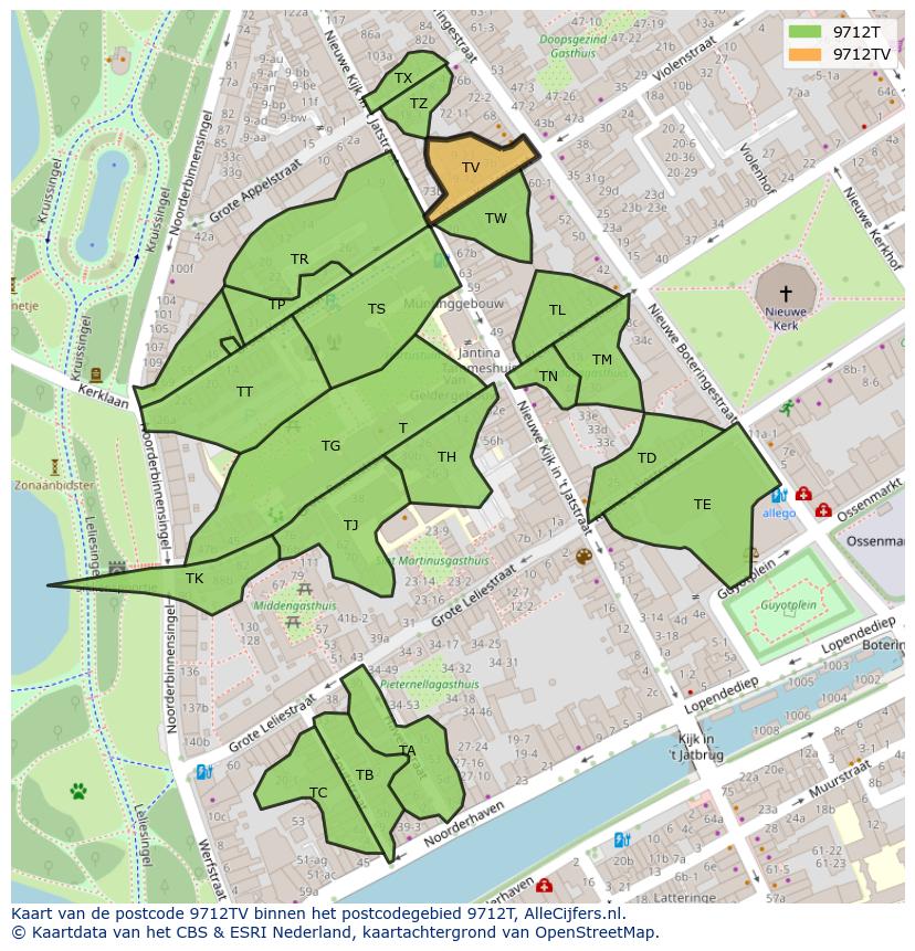 Afbeelding van het postcodegebied 9712 TV op de kaart.