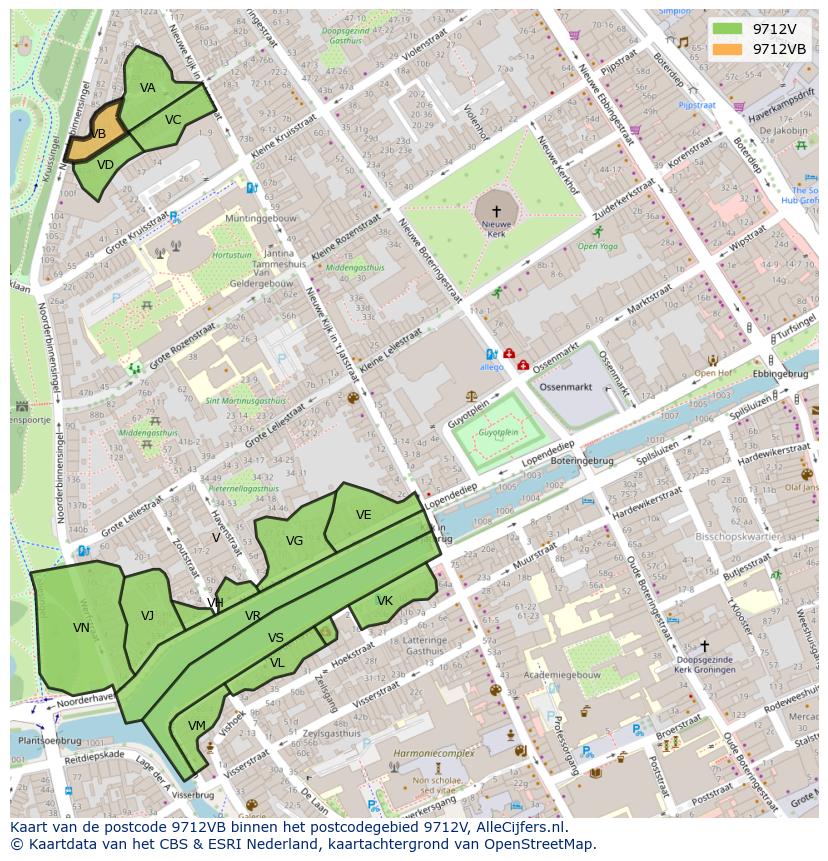 Afbeelding van het postcodegebied 9712 VB op de kaart.