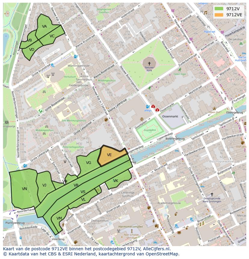 Afbeelding van het postcodegebied 9712 VE op de kaart.