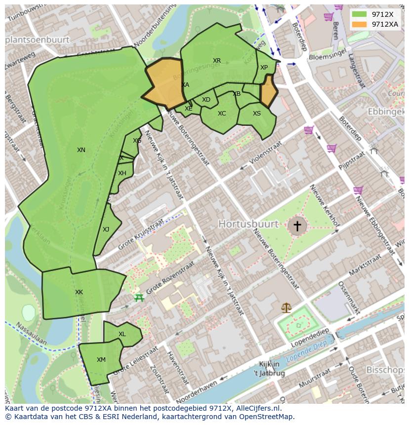 Afbeelding van het postcodegebied 9712 XA op de kaart.