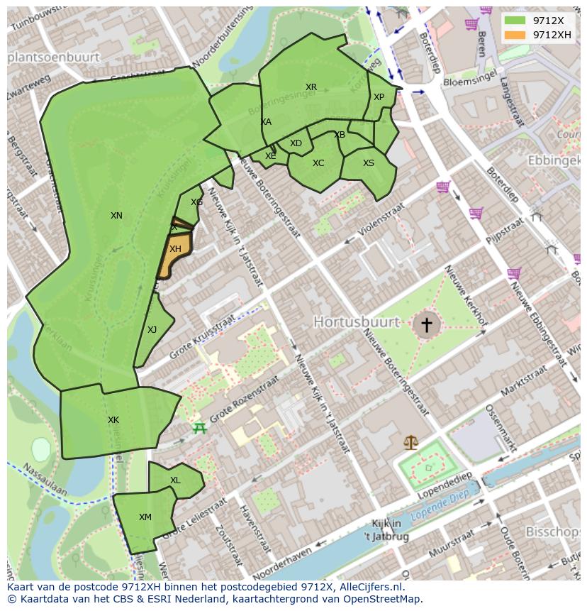 Afbeelding van het postcodegebied 9712 XH op de kaart.