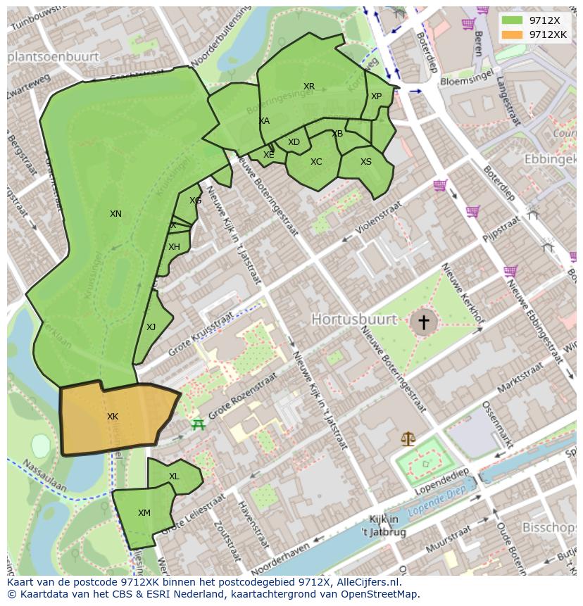 Afbeelding van het postcodegebied 9712 XK op de kaart.