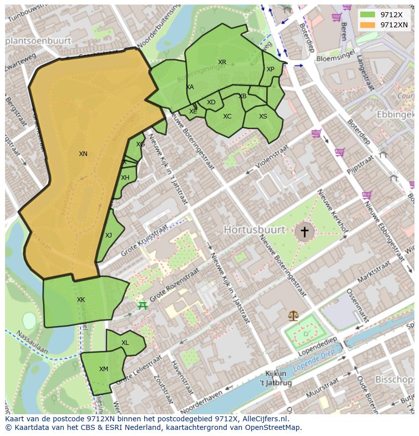 Afbeelding van het postcodegebied 9712 XN op de kaart.