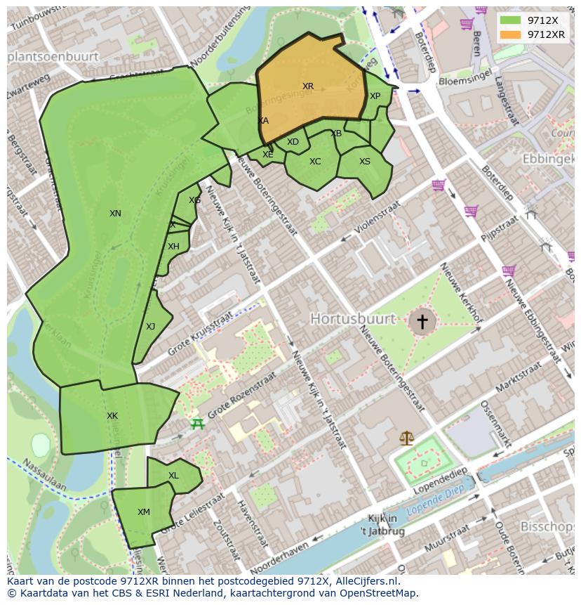 Afbeelding van het postcodegebied 9712 XR op de kaart.