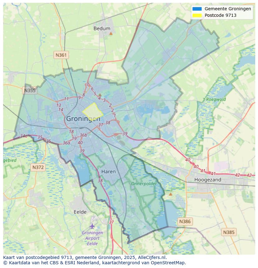 Afbeelding van het postcodegebied 9713 op de kaart.