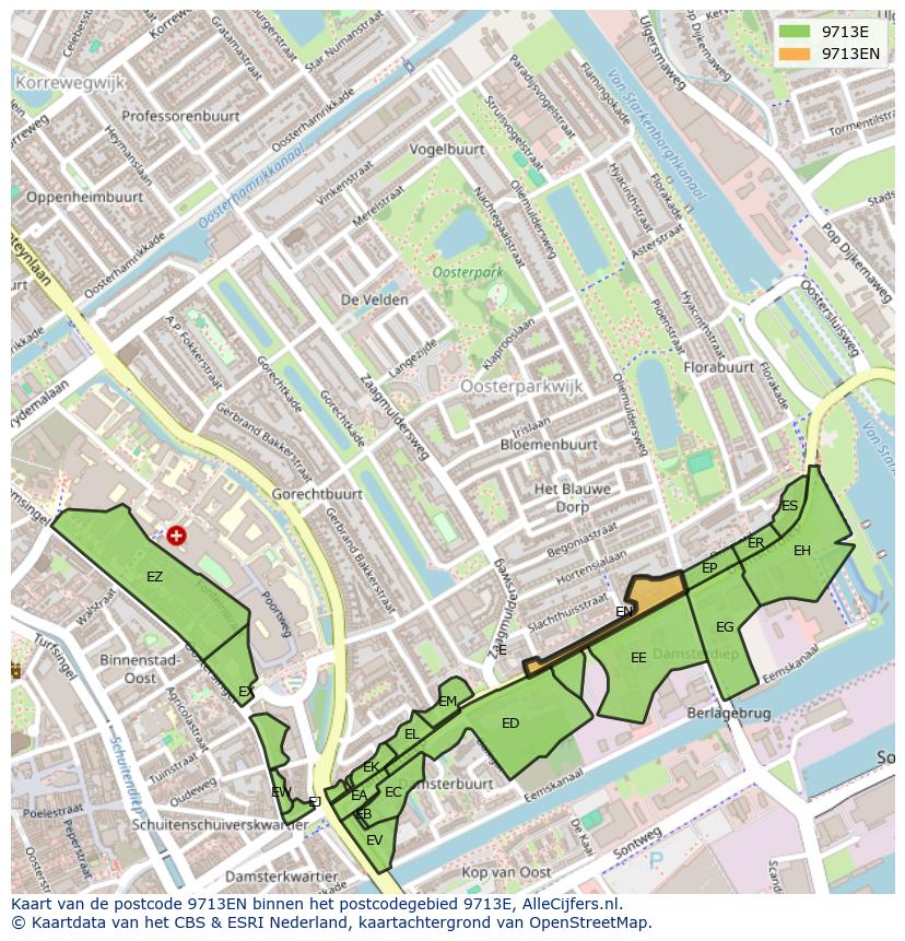 Afbeelding van het postcodegebied 9713 EN op de kaart.