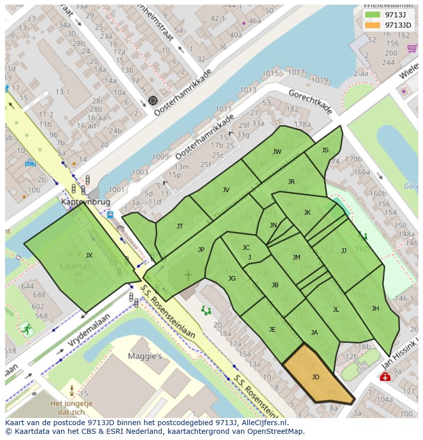 Afbeelding van het postcodegebied 9713 JD op de kaart.