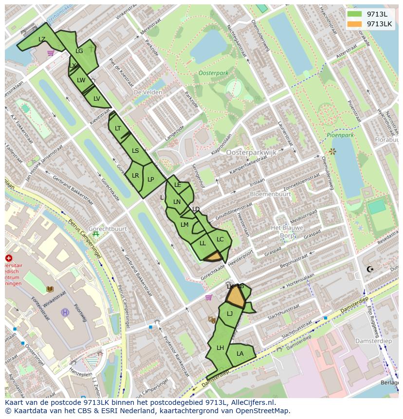 Afbeelding van het postcodegebied 9713 LK op de kaart.