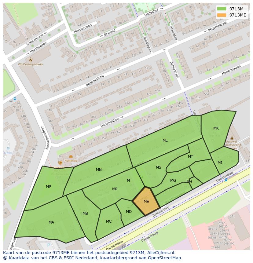 Afbeelding van het postcodegebied 9713 ME op de kaart.