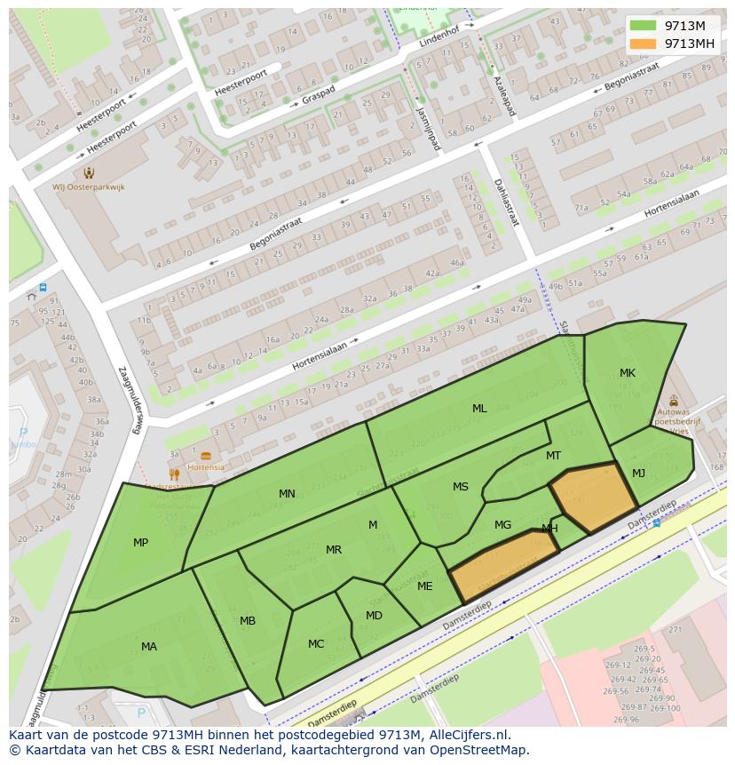 Afbeelding van het postcodegebied 9713 MH op de kaart.