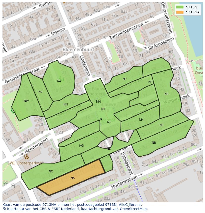 Afbeelding van het postcodegebied 9713 NA op de kaart.