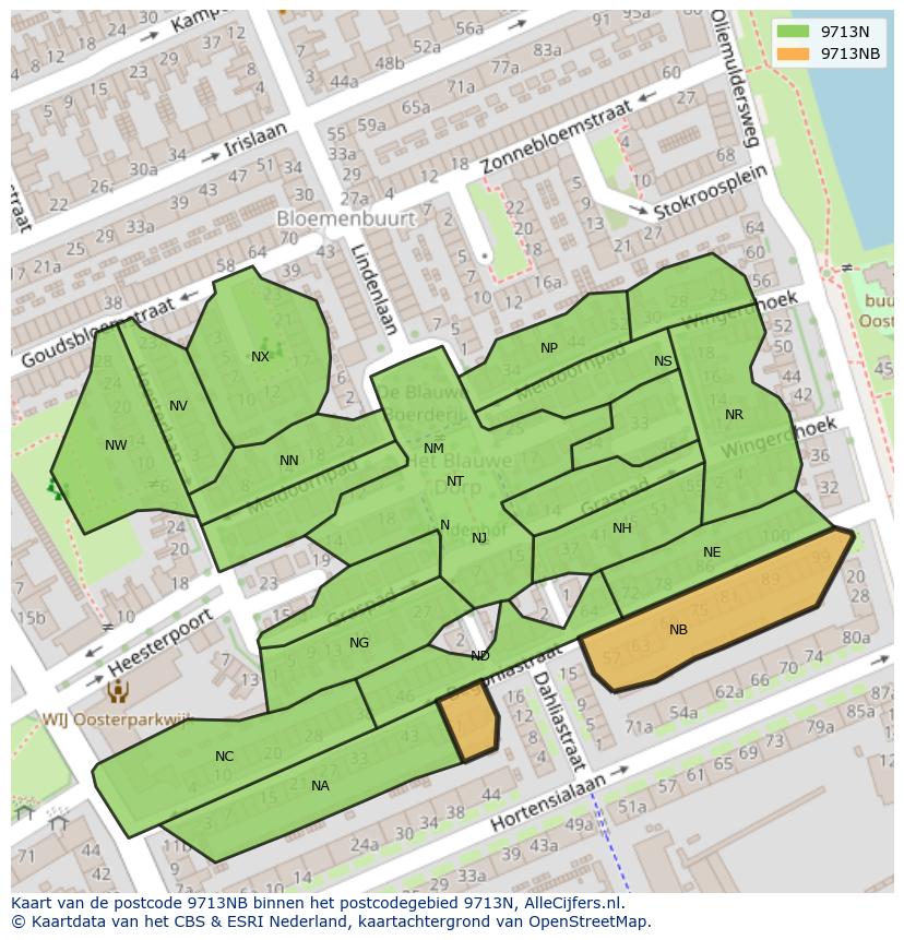 Afbeelding van het postcodegebied 9713 NB op de kaart.