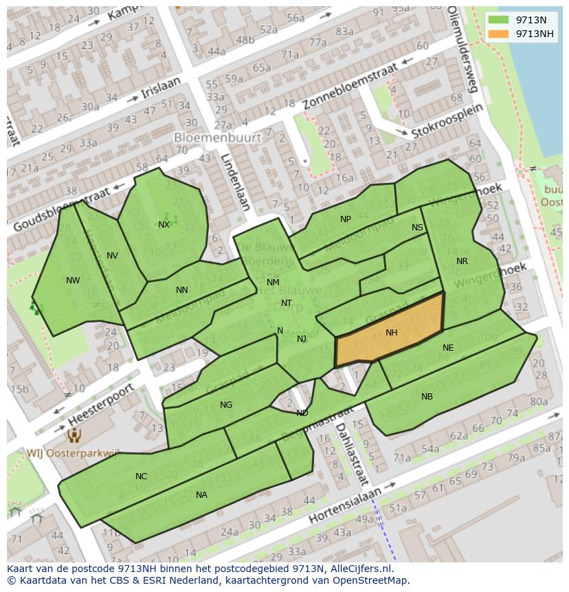 Afbeelding van het postcodegebied 9713 NH op de kaart.
