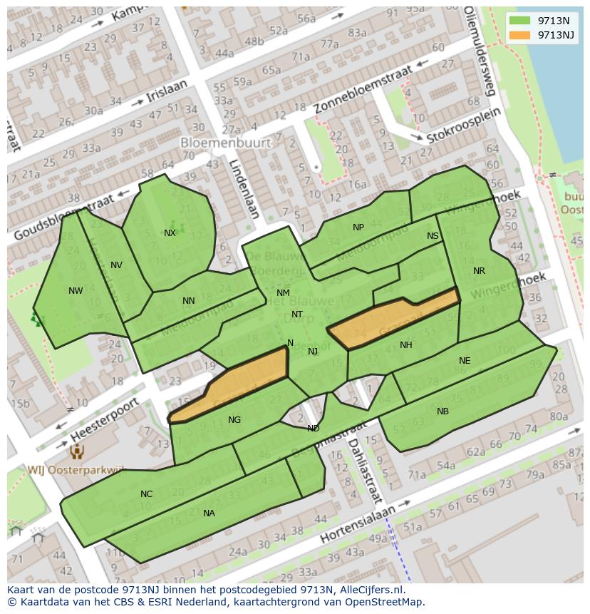 Afbeelding van het postcodegebied 9713 NJ op de kaart.