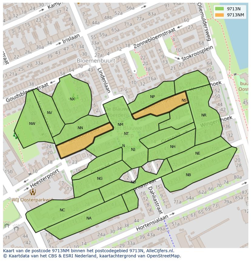Afbeelding van het postcodegebied 9713 NM op de kaart.