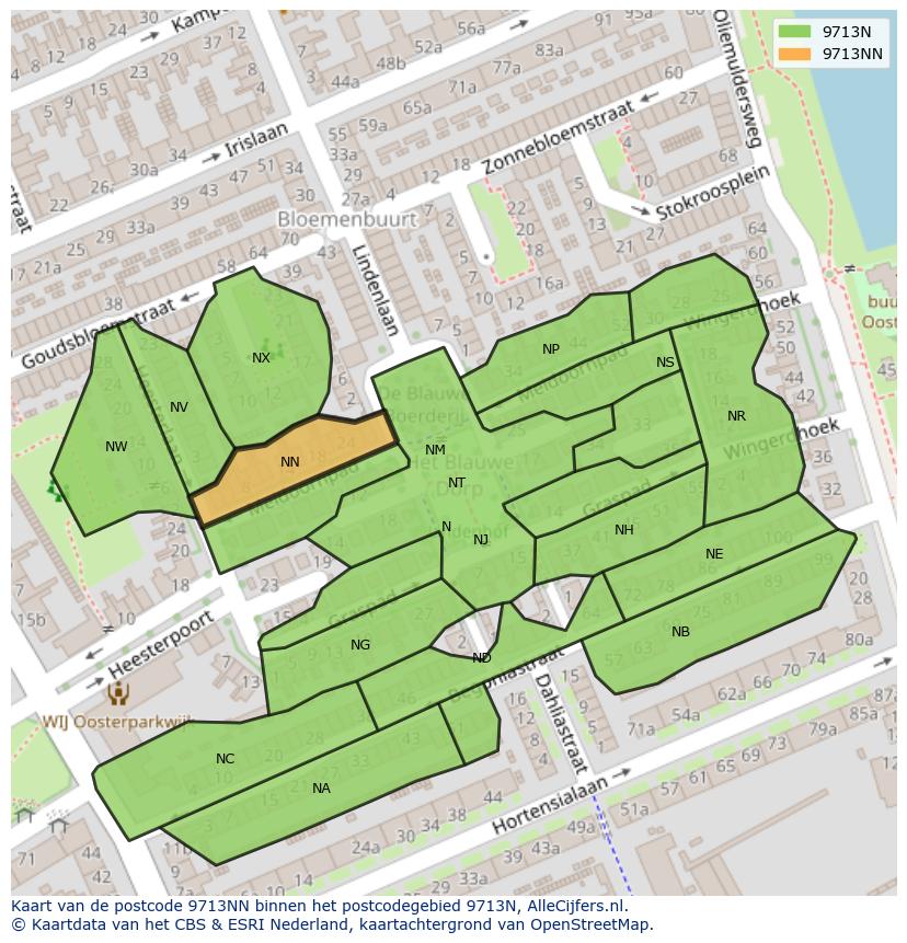 Afbeelding van het postcodegebied 9713 NN op de kaart.